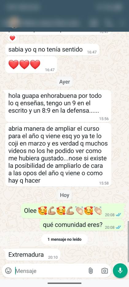 Mensaje real de una alumna sobre la formación