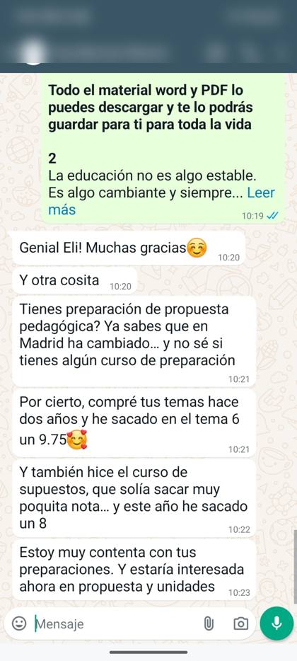 Mensaje real de una alumna sobre la formación
