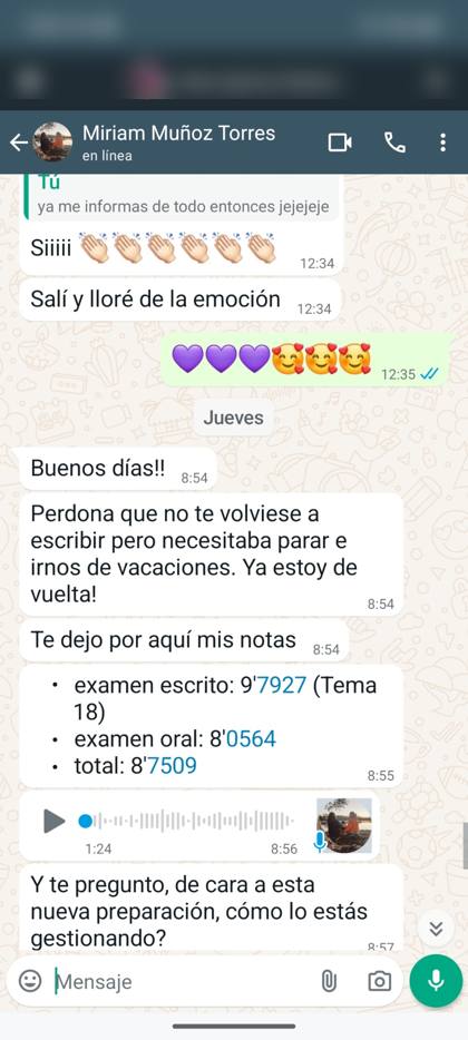Mensaje real de una alumna sobre la formación